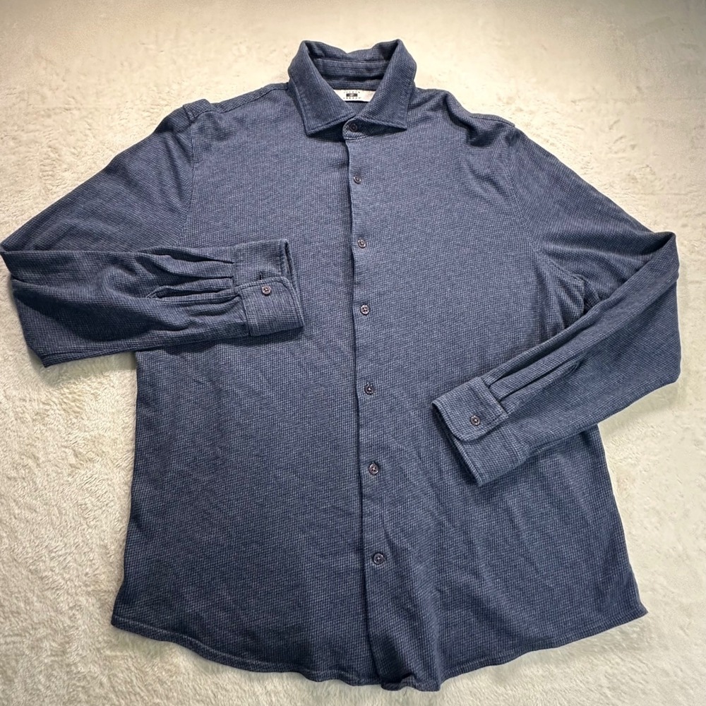 Joseph Abboud Mens Blue Knit Button Down Shirt Cotton Modal Size L